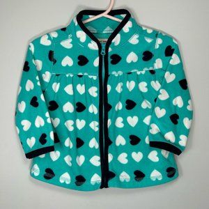 OshKosh B'Gosh Baby Girls Turquois Blue Heart Fleece Zip-Up Jacket- Size 18M